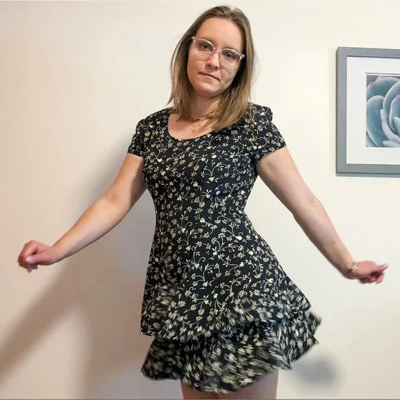 Vintage Dresses | Vintage 90s Grunge Tiered Dress Black White Floral R-Wear by Rampage | Color: Black/White | Size: 11j | Dmlish_Vintage's Closet